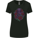 Octopus Skull Cthulhu Kraken With Roses Womens Wider Cut T-Shirt Black