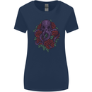 Octopus Skull Cthulhu Kraken With Roses Womens Wider Cut T-Shirt Navy Blue