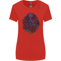 Octopus Skull Cthulhu Kraken With Roses Womens Wider Cut T-Shirt Red