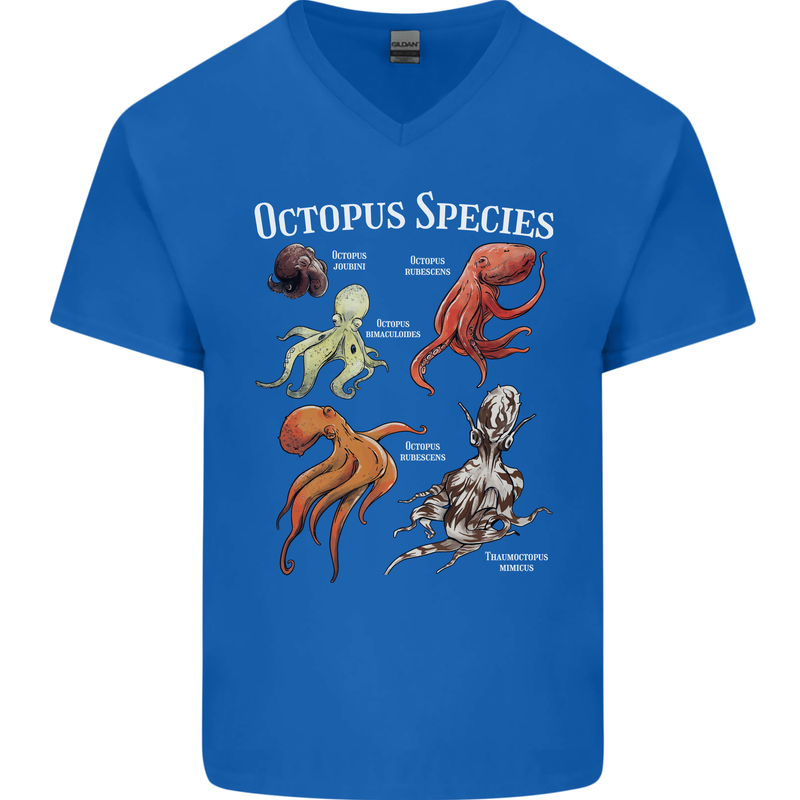Octopus Species Scuba Diving Ocean Mens V-Neck Cotton T-Shirt Royal Blue