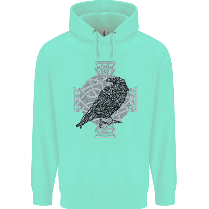Odin Celtic Raven Viking Tattoo Cross Runic Childrens Kids Hoodie Peppermint