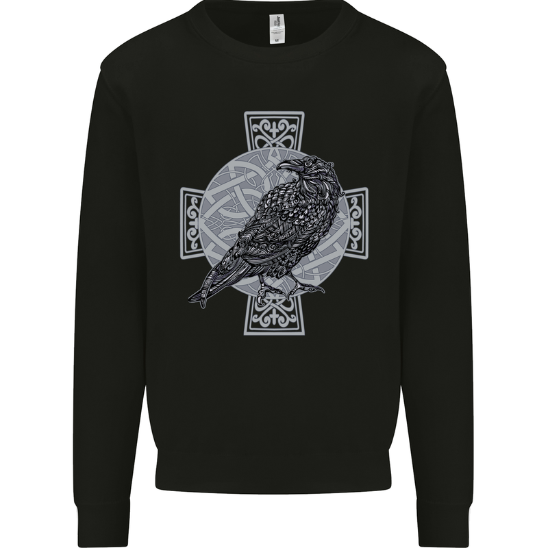 Odin Celtic Raven Viking Tattoo Cross Runic Kids Sweatshirt Jumper Black