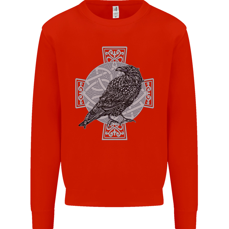 Odin Celtic Raven Viking Tattoo Cross Runic Kids Sweatshirt Jumper Bright Red