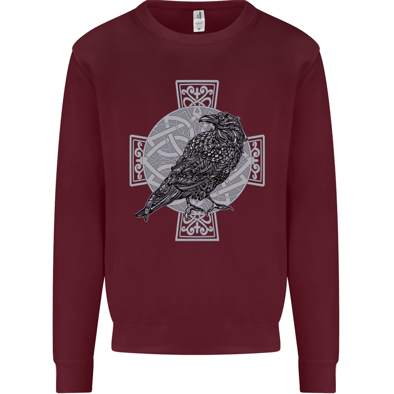 Odin Celtic Raven Viking Tattoo Cross Runic Kids Sweatshirt Jumper Maroon