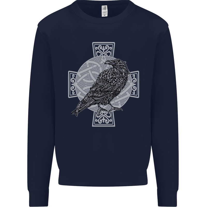 Odin Celtic Raven Viking Tattoo Cross Runic Kids Sweatshirt Jumper Navy Blue