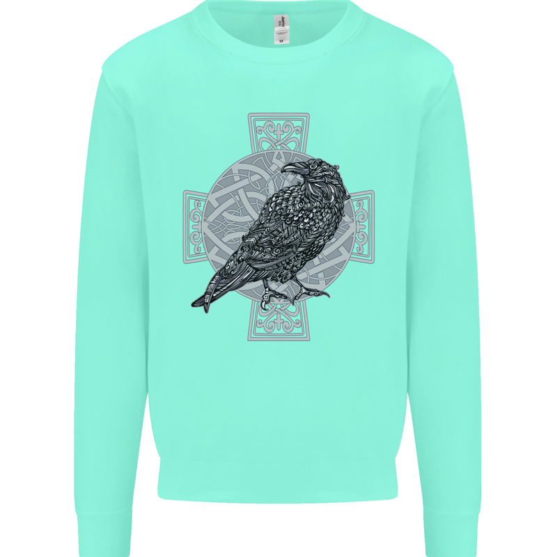 Odin Celtic Raven Viking Tattoo Cross Runic Kids Sweatshirt Jumper Peppermint