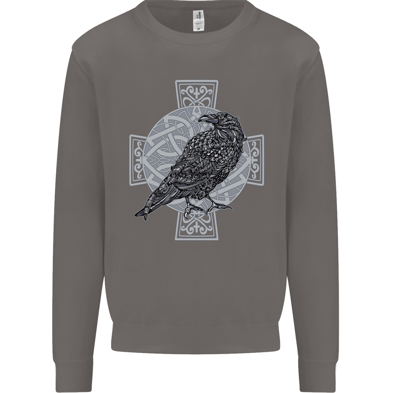 Odin Celtic Raven Viking Tattoo Cross Runic Mens Sweatshirt Jumper Charcoal