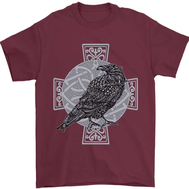 Odin Celtic Raven Viking Tattoo Cross Runic Mens T-Shirt Cotton Gildan Maroon