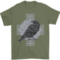Odin Celtic Raven Viking Tattoo Cross Runic Mens T-Shirt Cotton Gildan Military Green