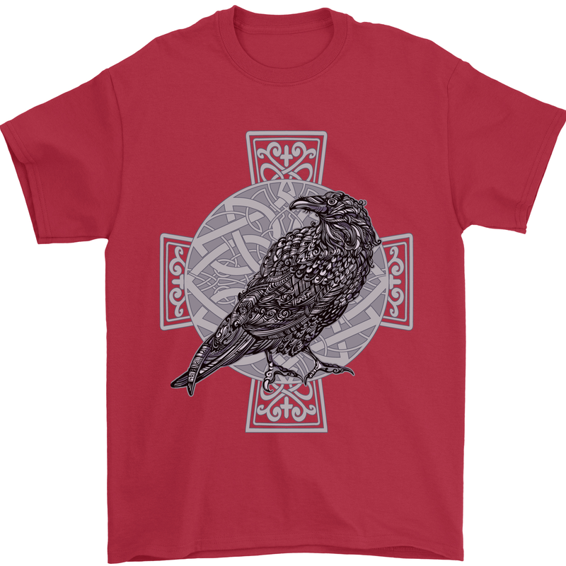 Odin Celtic Raven Viking Tattoo Cross Runic Mens T-Shirt Cotton Gildan Red