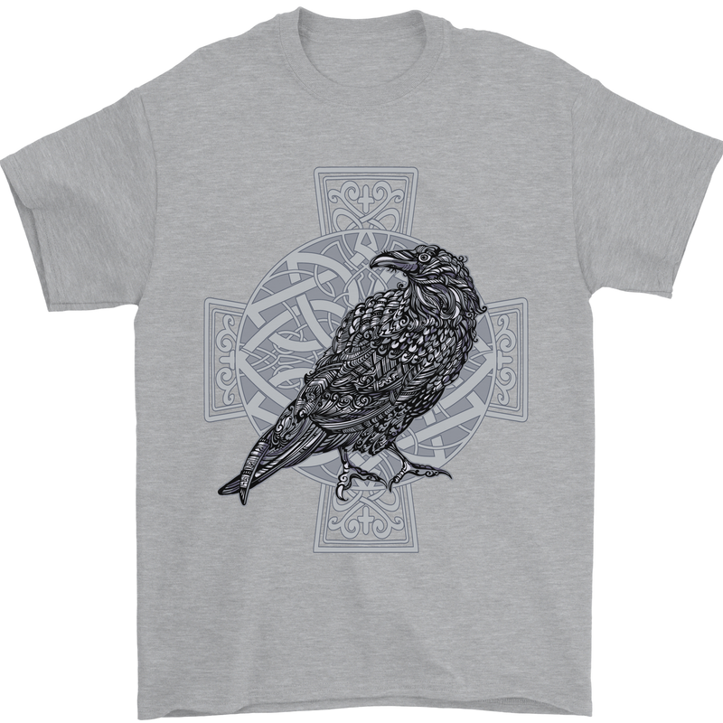 Odin Celtic Raven Viking Tattoo Cross Runic Mens T-Shirt Cotton Gildan Sports Grey