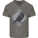 Odin Celtic Raven Viking Tattoo Cross Runic Mens V-Neck Cotton T-Shirt Charcoal