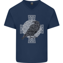 Odin Celtic Raven Viking Tattoo Cross Runic Mens V-Neck Cotton T-Shirt Navy Blue
