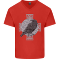 Odin Celtic Raven Viking Tattoo Cross Runic Mens V-Neck Cotton T-Shirt Red