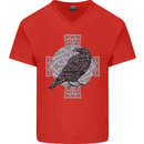Odin Celtic Raven Viking Tattoo Cross Runic Mens V-Neck Cotton T-Shirt Red