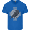 Odin Celtic Raven Viking Tattoo Cross Runic Mens V-Neck Cotton T-Shirt Royal Blue
