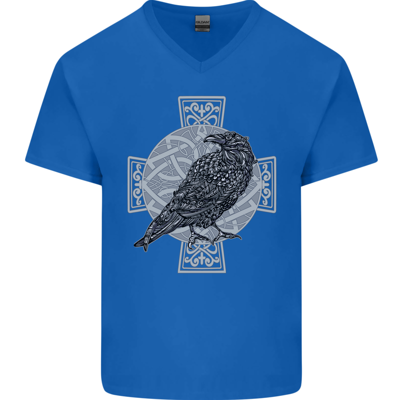 Odin Celtic Raven Viking Tattoo Cross Runic Mens V-Neck Cotton T-Shirt Royal Blue