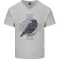 Odin Celtic Raven Viking Tattoo Cross Runic Mens V-Neck Cotton T-Shirt Sports Grey