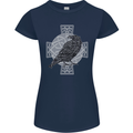 Odin Celtic Raven Viking Tattoo Cross Runic Womens Petite Cut T-Shirt Navy Blue