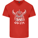 Odin Viking God Warrior Valhalla Norse Gym Mens V-Neck Cotton T-Shirt Red
