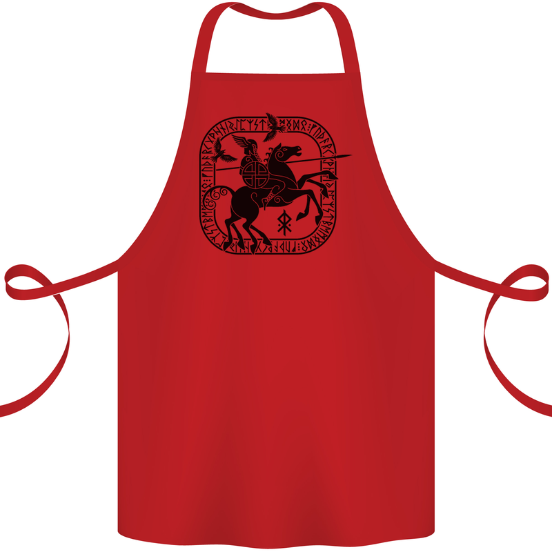 Odin Wotan Vikings Valhalla Norse Mythology Cotton Apron 100% Organic Red