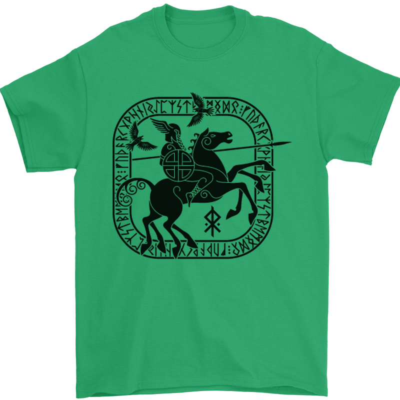 Odin Wotan Vikings Valhalla Norse Mythology Mens T-Shirt Cotton Gildan Irish Green