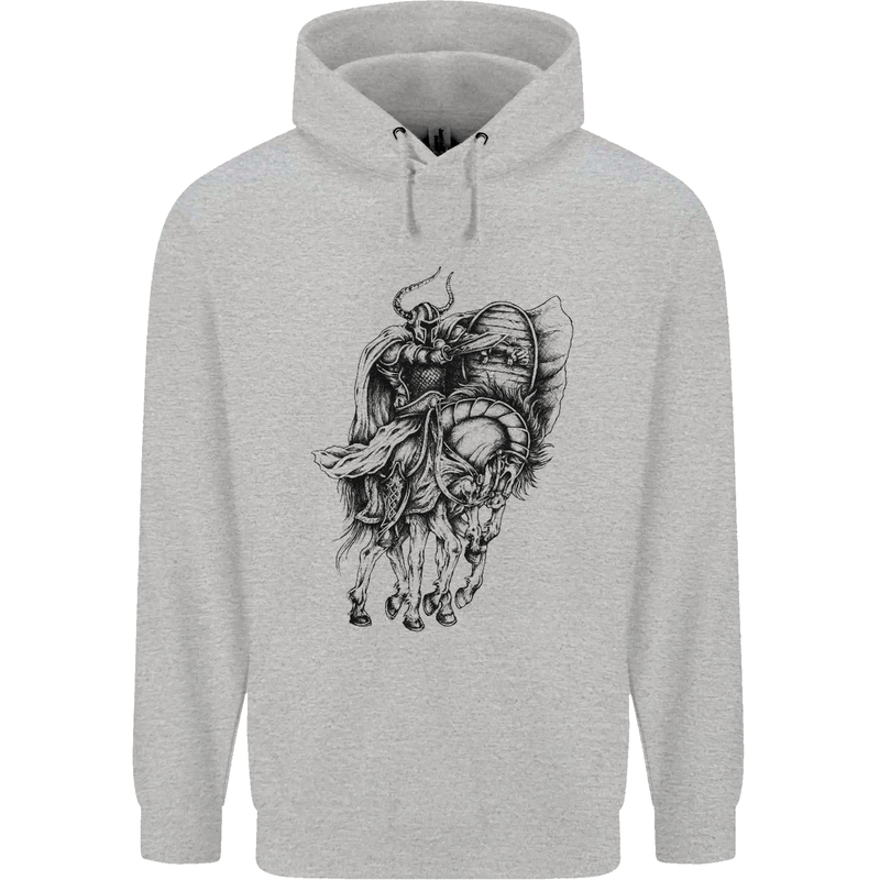 Odin the Viking on Horseback Valhalla Gods Childrens Kids Hoodie Sports Grey