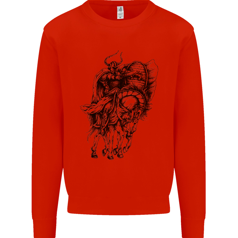 Odin the Viking on Horseback Valhalla Gods Kids Sweatshirt Jumper Bright Red