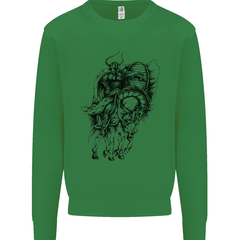 Odin the Viking on Horseback Valhalla Gods Kids Sweatshirt Jumper Irish Green
