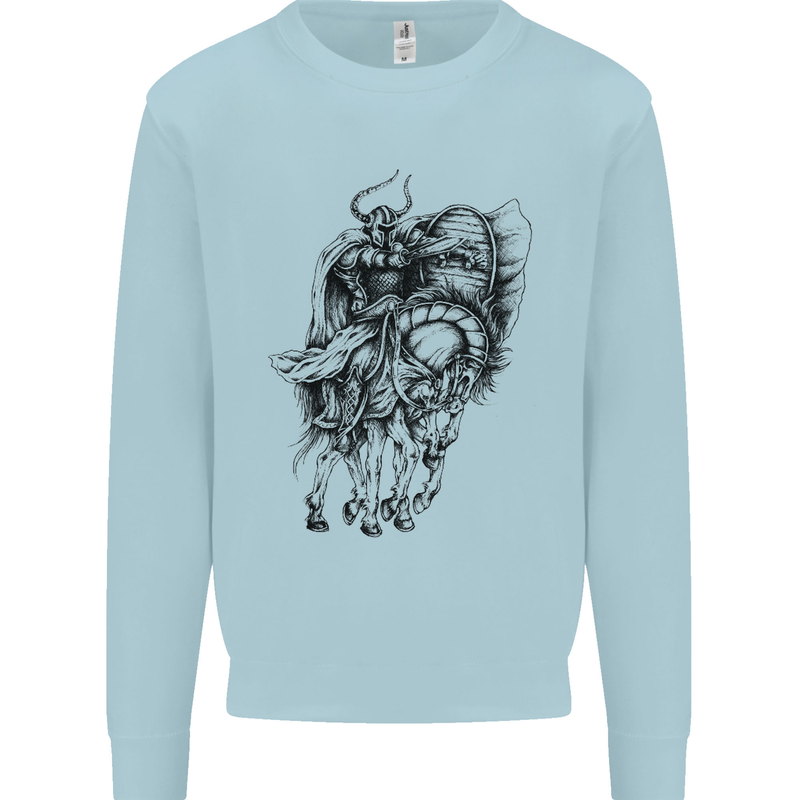 Odin the Viking on Horseback Valhalla Gods Kids Sweatshirt Jumper Light Blue