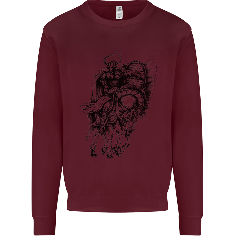 Odin the Viking on Horseback Valhalla Gods Kids Sweatshirt Jumper Maroon