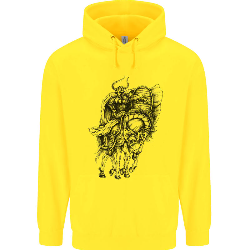 Odin the Viking on Horseback Valhalla Gods Mens 80% Cotton Hoodie Yellow