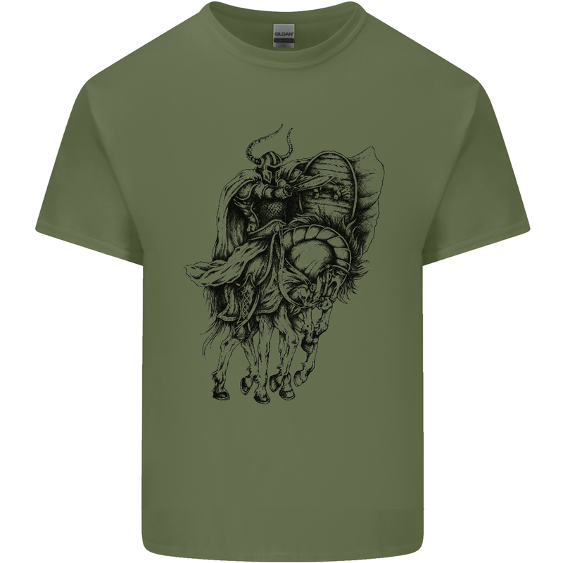 Odin the Viking on Horseback Valhalla Gods Mens Cotton T-Shirt Tee Top Military Green