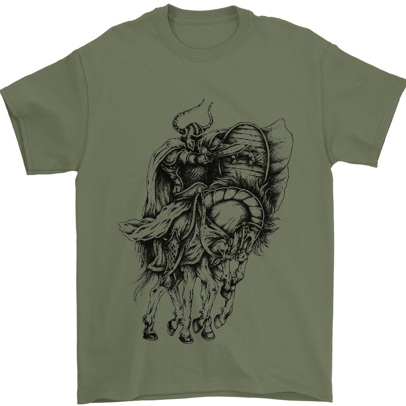 Odin the Viking on Horseback Valhalla Gods Mens T-Shirt Cotton Gildan Military Green