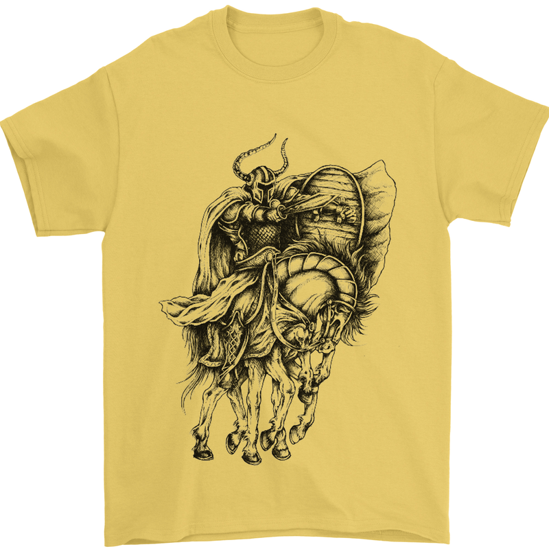Odin the Viking on Horseback Valhalla Gods Mens T-Shirt Cotton Gildan Yellow