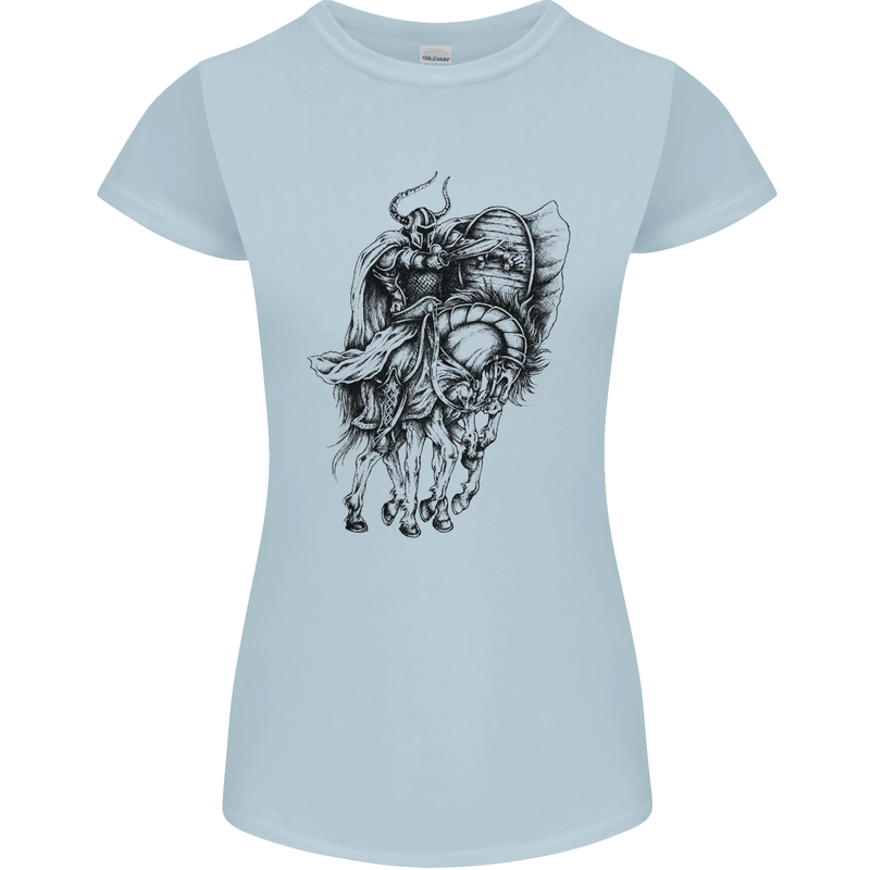 Odin the Viking on Horseback Valhalla Gods Womens Petite Cut T-Shirt Light Blue