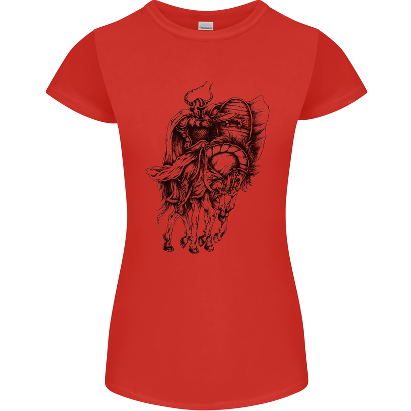 Odin the Viking on Horseback Valhalla Gods Womens Petite Cut T-Shirt Red