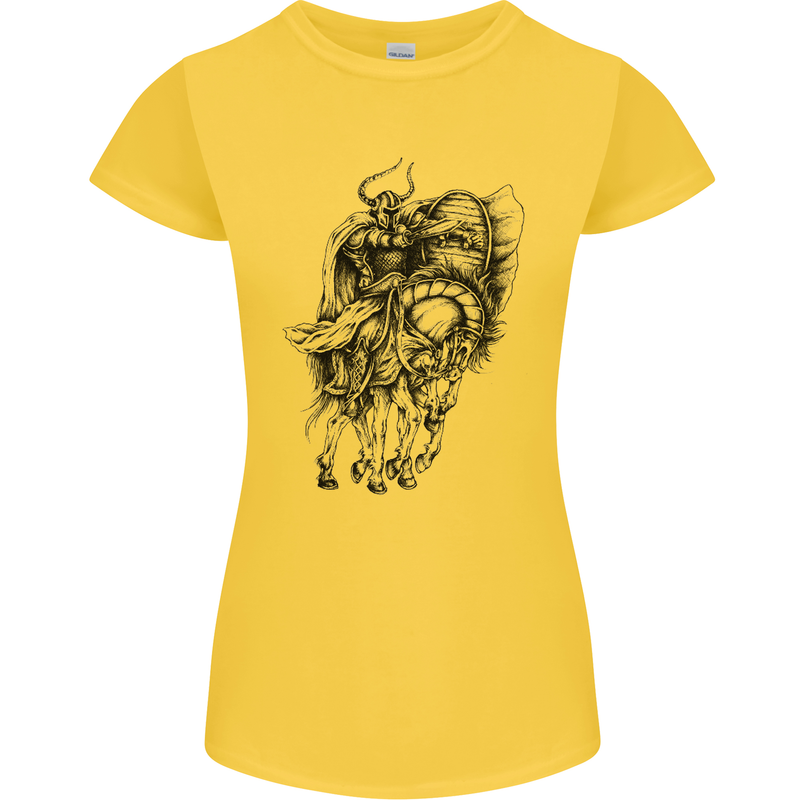 Odin the Viking on Horseback Valhalla Gods Womens Petite Cut T-Shirt Yellow