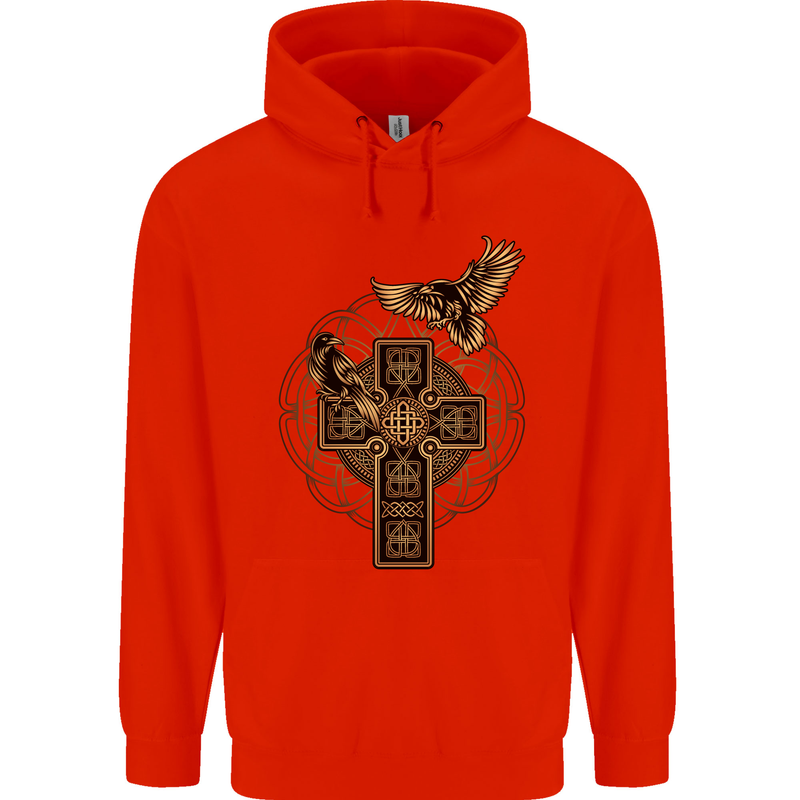 Odins Celtic Raven Viking Thor Ragnar Norse Childrens Kids Hoodie Bright Red