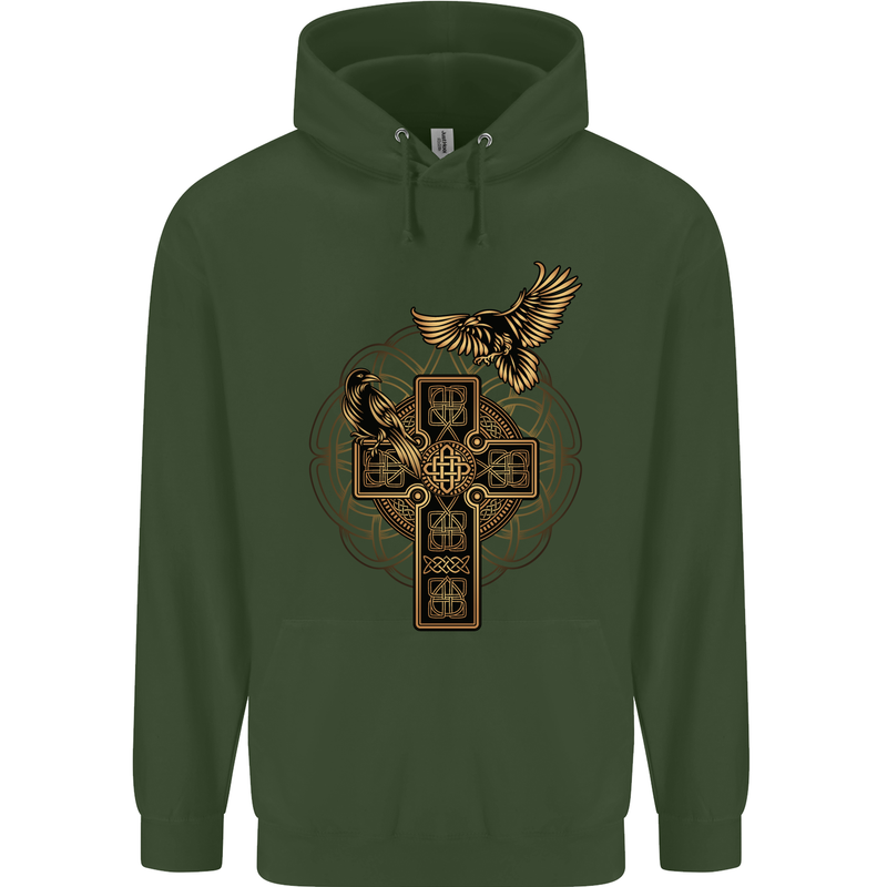 Odins Celtic Raven Viking Thor Ragnar Norse Childrens Kids Hoodie Forest Green
