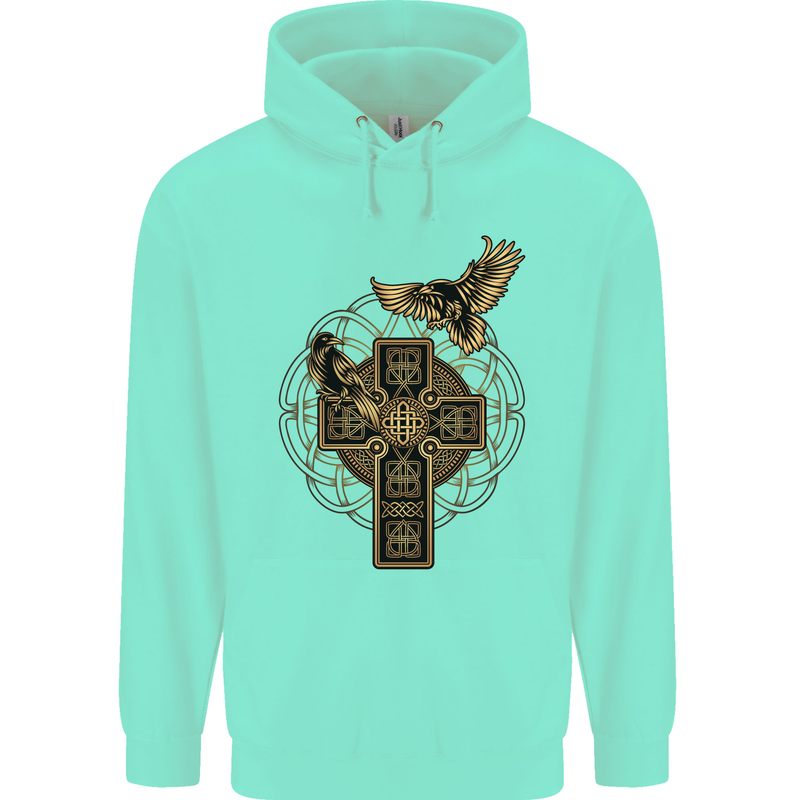 Odins Celtic Raven Viking Thor Ragnar Norse Childrens Kids Hoodie Peppermint