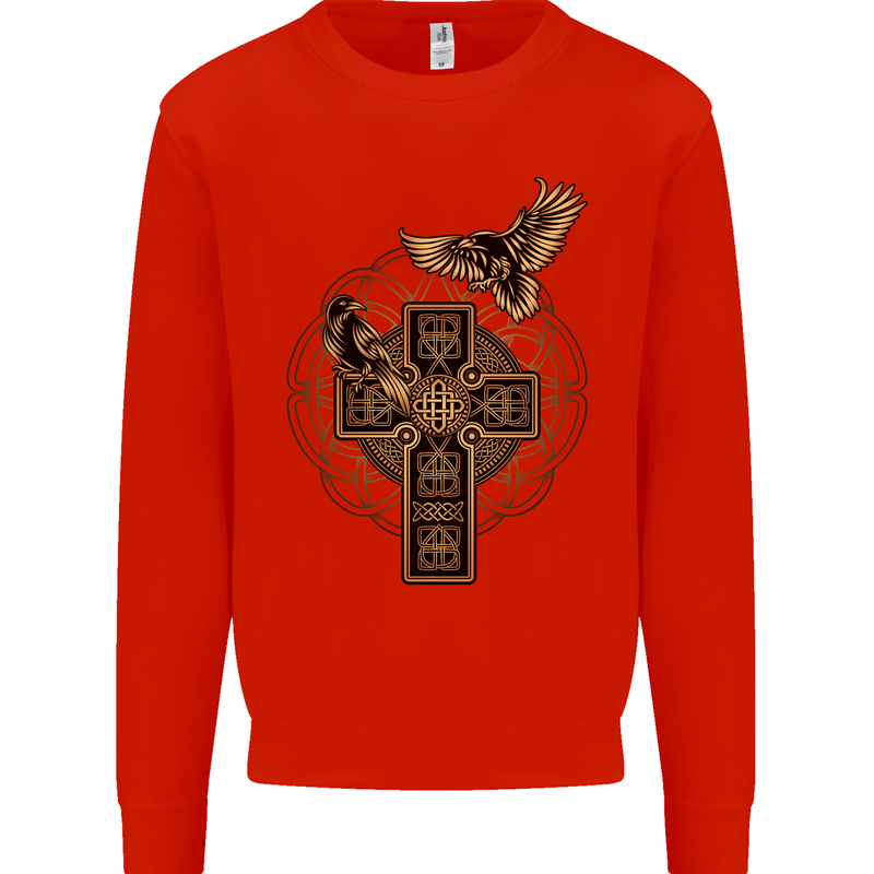 Odins Celtic Raven Viking Thor Ragnar Norse Kids Sweatshirt Jumper Bright Red