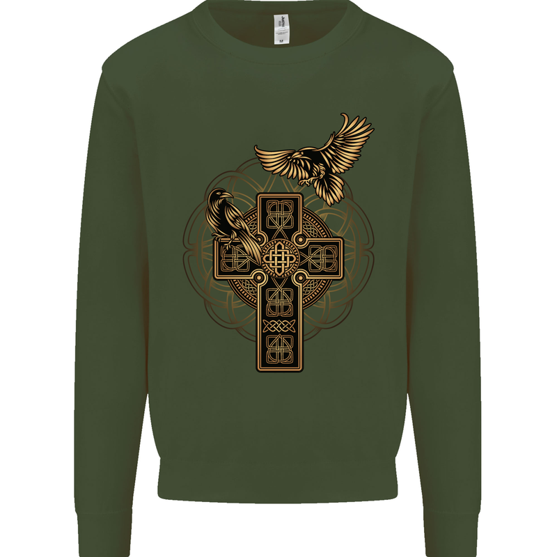 Odins Celtic Raven Viking Thor Ragnar Norse Kids Sweatshirt Jumper Forest Green