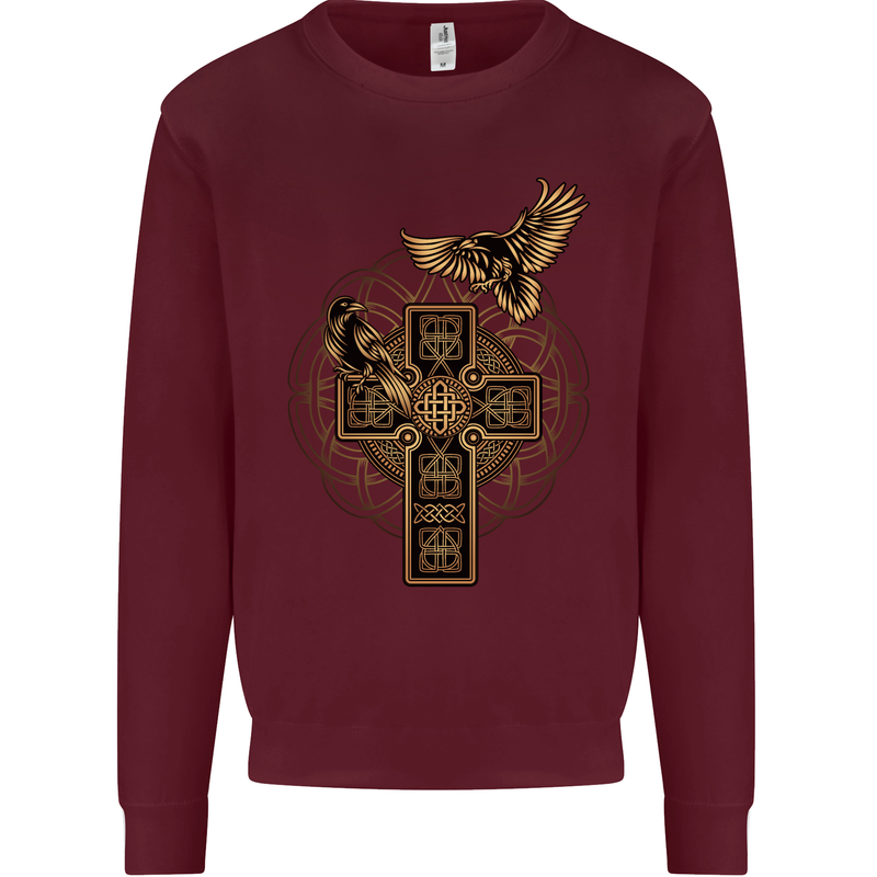 Odins Celtic Raven Viking Thor Ragnar Norse Kids Sweatshirt Jumper Maroon