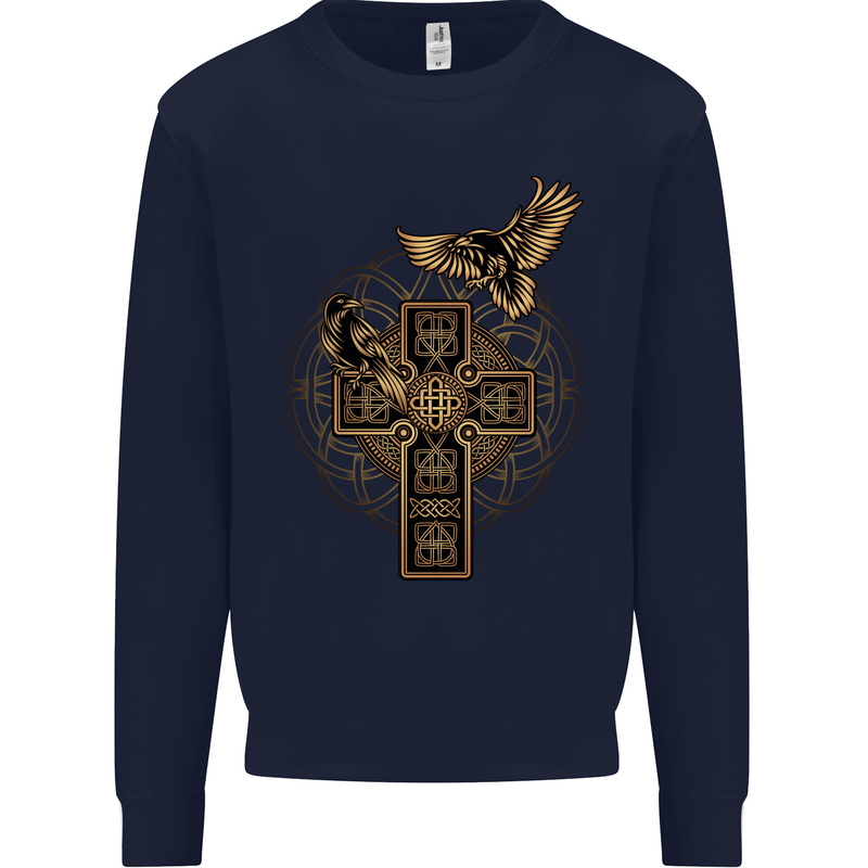 Odins Celtic Raven Viking Thor Ragnar Norse Kids Sweatshirt Jumper Navy Blue