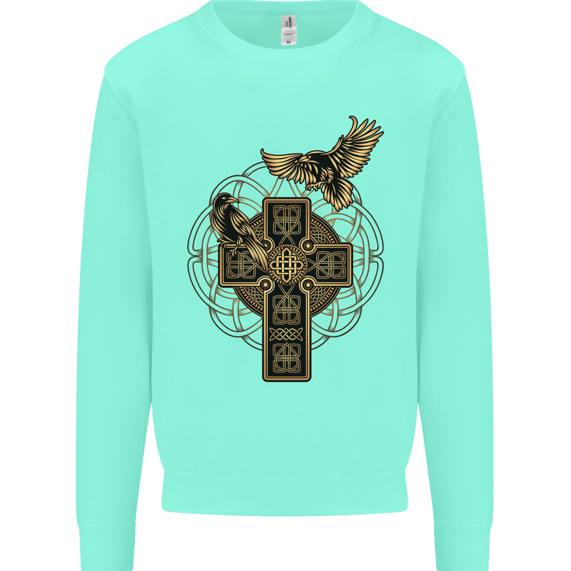 Odins Celtic Raven Viking Thor Ragnar Norse Kids Sweatshirt Jumper Peppermint