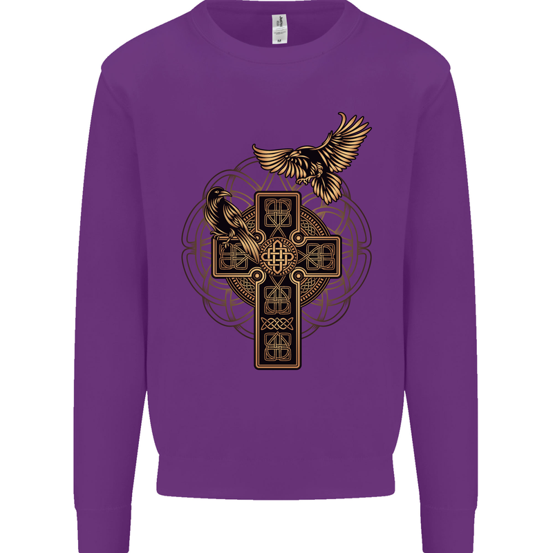 Odins Celtic Raven Viking Thor Ragnar Norse Kids Sweatshirt Jumper Purple