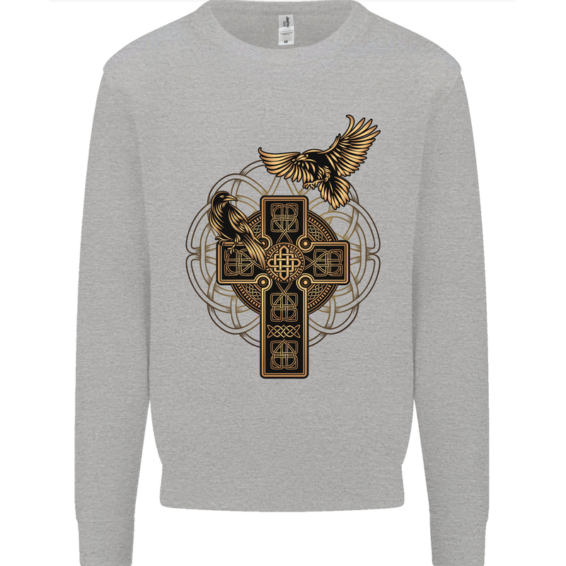 Odins Celtic Raven Viking Thor Ragnar Norse Kids Sweatshirt Jumper Sports Grey