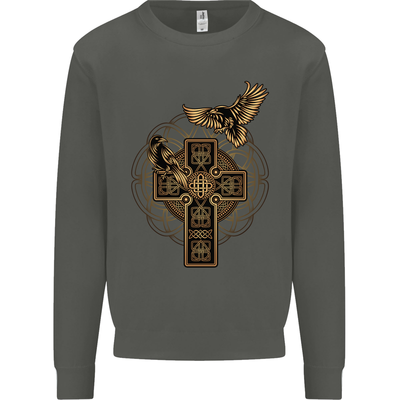 Odins Celtic Raven Viking Thor Ragnar Norse Kids Sweatshirt Jumper Storm Grey