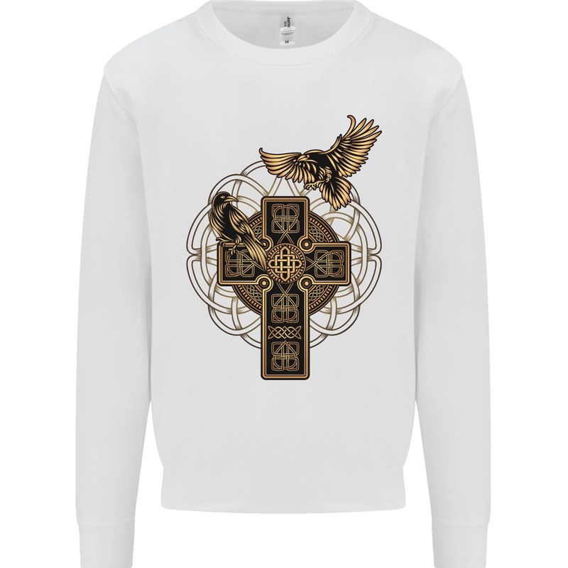 Odins Celtic Raven Viking Thor Ragnar Norse Kids Sweatshirt Jumper White